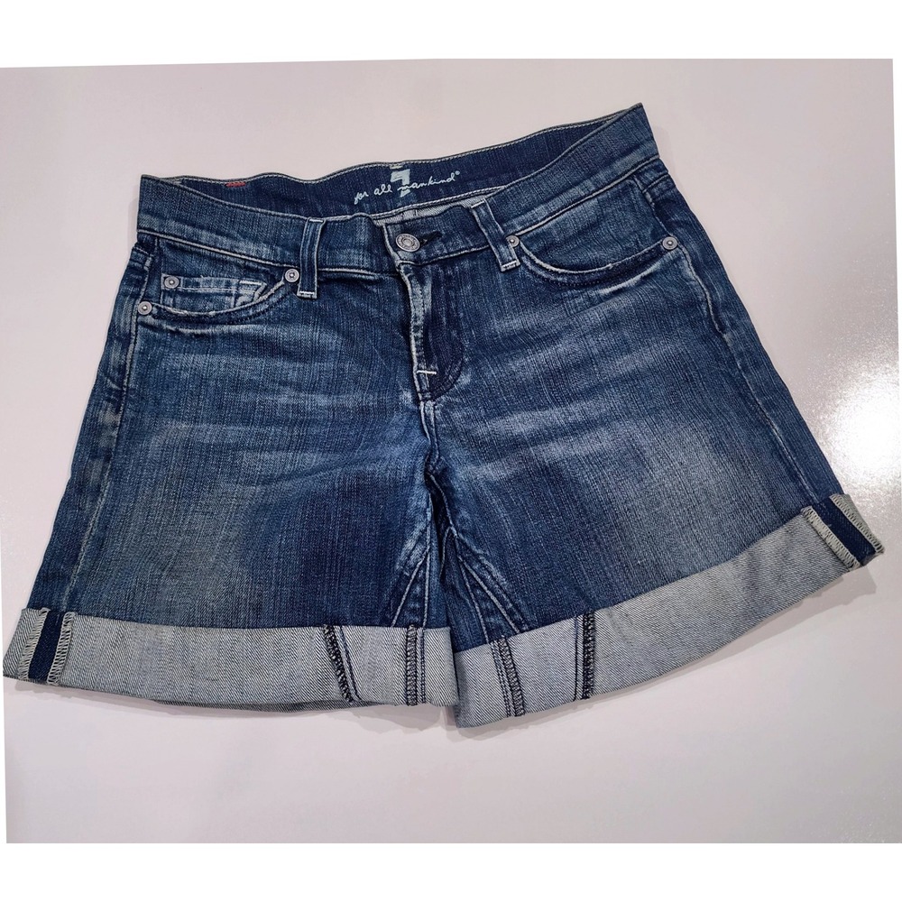 SEVEN 7 For All‎ Mankind Shorts Womens 26 Blue Jean Denim Cuffed Dark Wash